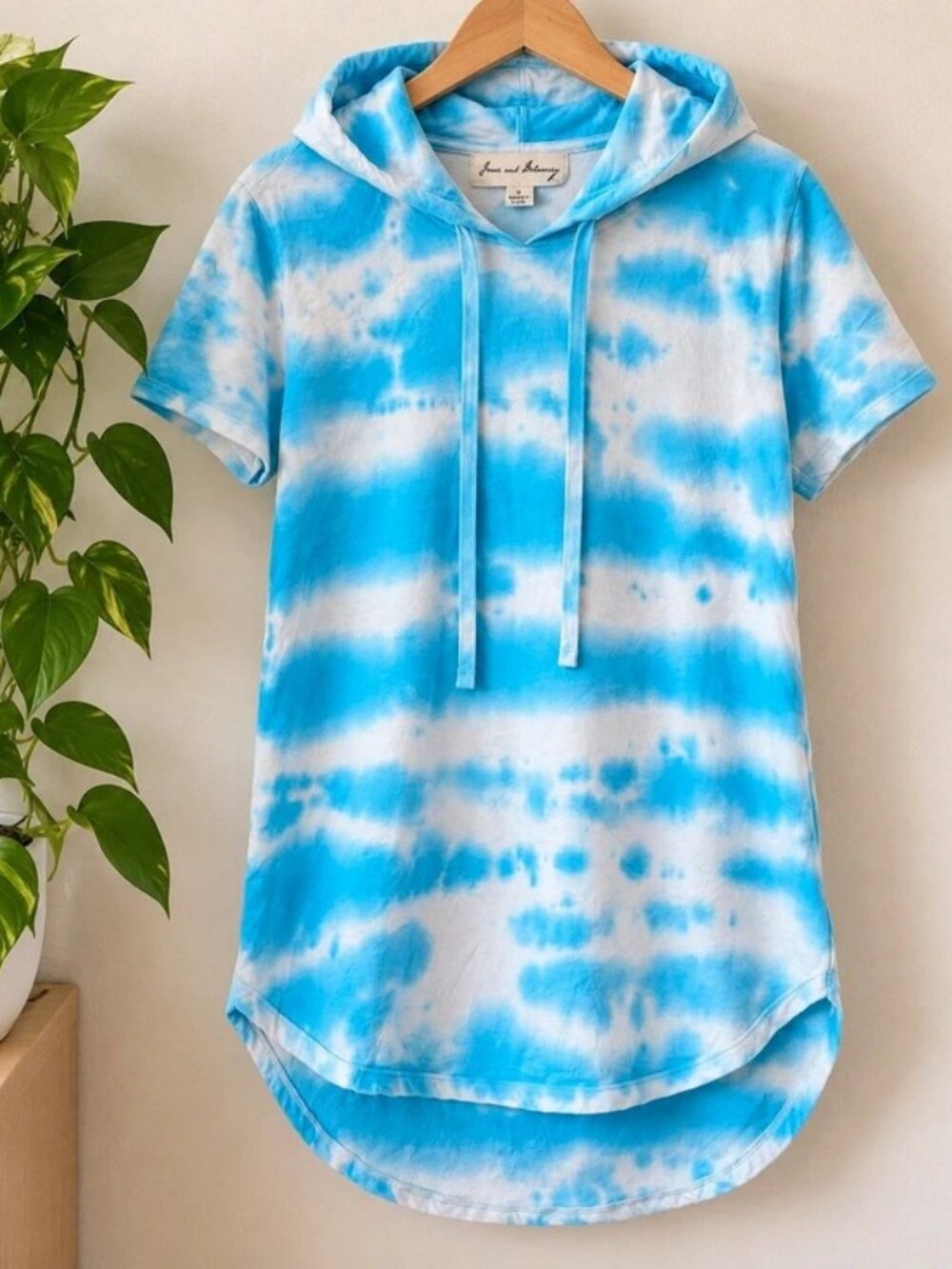 Jane & Delancey Blue & White Tie-Dye Hooded Tunic Dress Size S